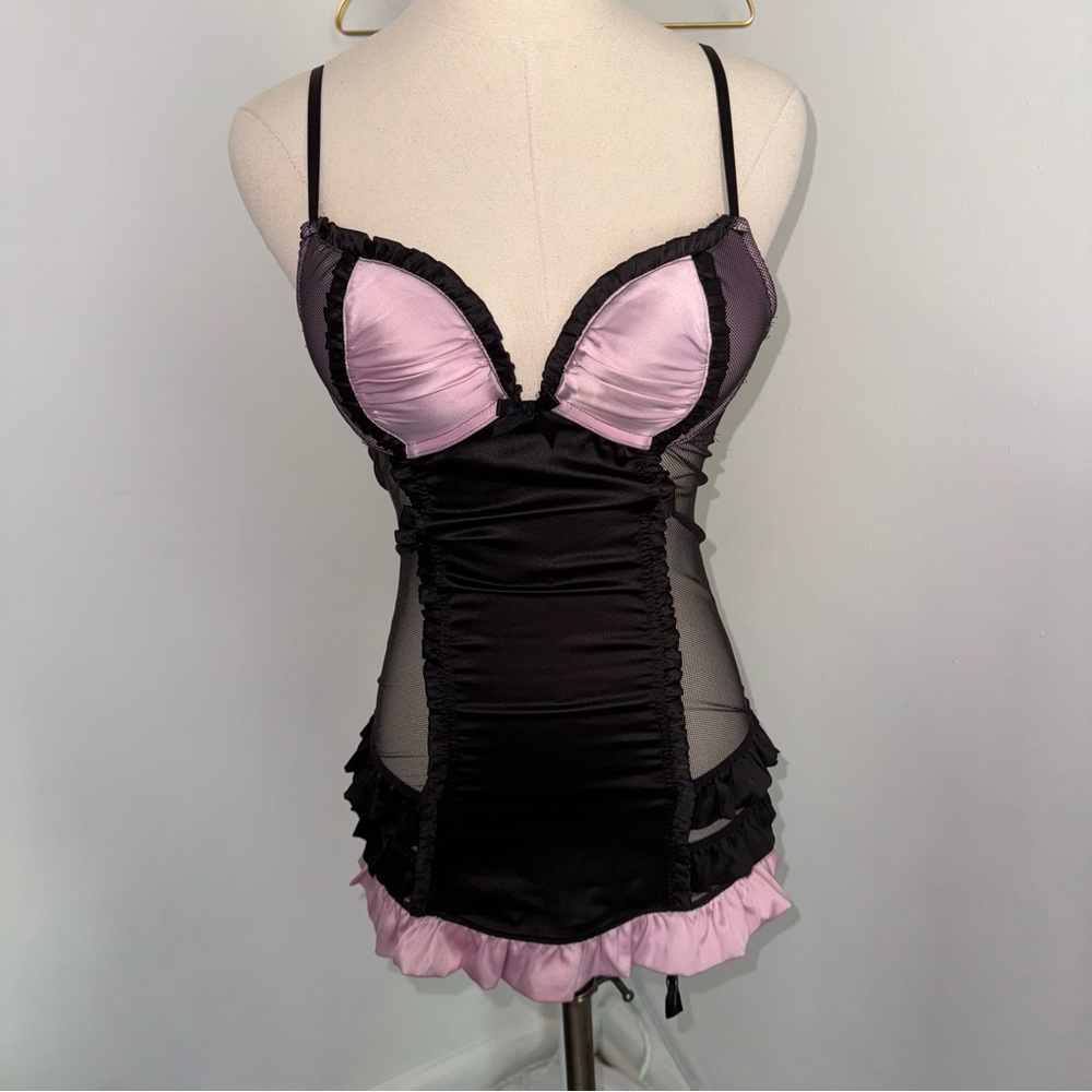 Victoria’s Secret 34B Sexy Little Things Pink Black Lingerie Baby Doll Dress - Picture 1 of 7